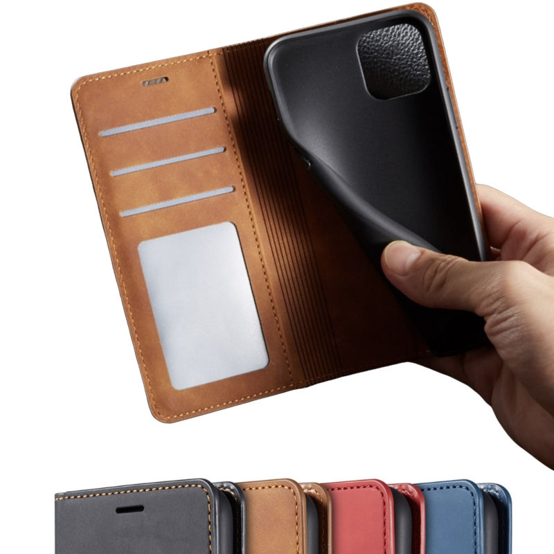 Etui Folio iPhone rouge - noir - brun - bleu