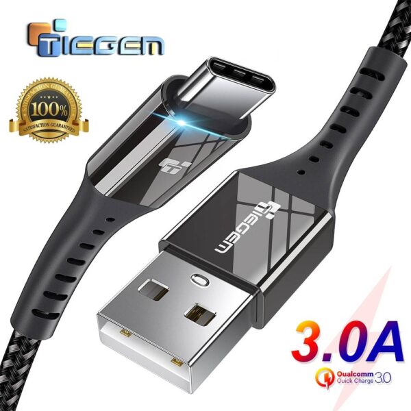 Cable USB-C en nylon de 3A, Charge rapide.