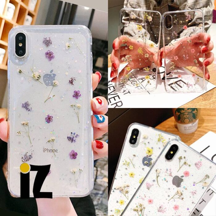 Coque fleurs séchées véritable pour iPhone