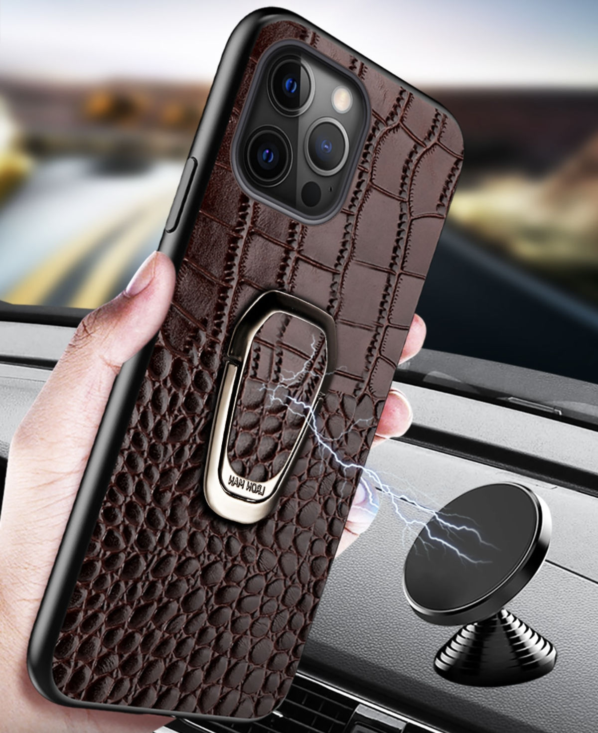 Coque Cuir Crocodile magnétique pour voiture