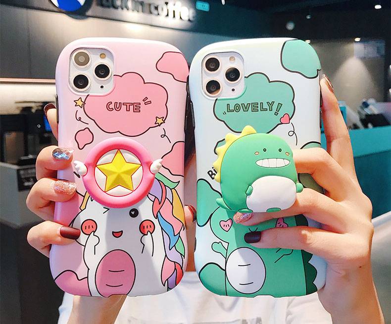 Coque petit dinosaure ou Licorne avec support iPhone