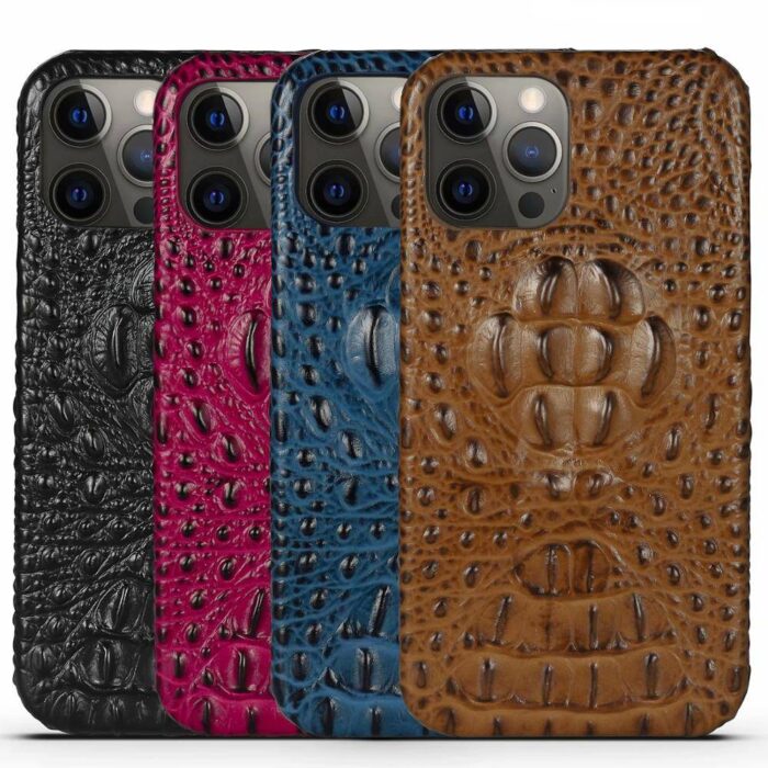 Coque téléphone tête de Crocodile en cuir