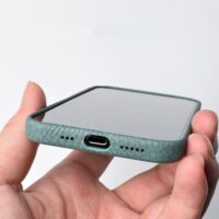 Coque iPhone bleu Pastel en Cuir Haut de Gamme