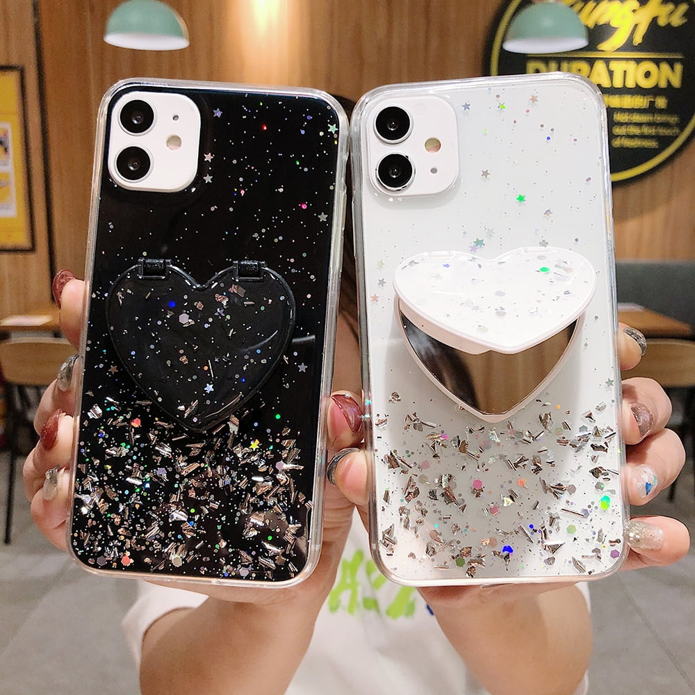 Uposao Coque iPhone 11,Miroir Coque en Silicone TPU iPhone 11 Bling Briller Glitter Paillette Clear View Coque Ultra Mince Flex Soft Skin Coque pour iPhone 11,Or 