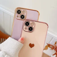 Coque iPhone coeur contour doré vue de face