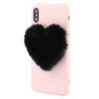 Coque silicone avec Coeur 3D en fourrure pour iPhone XS XR