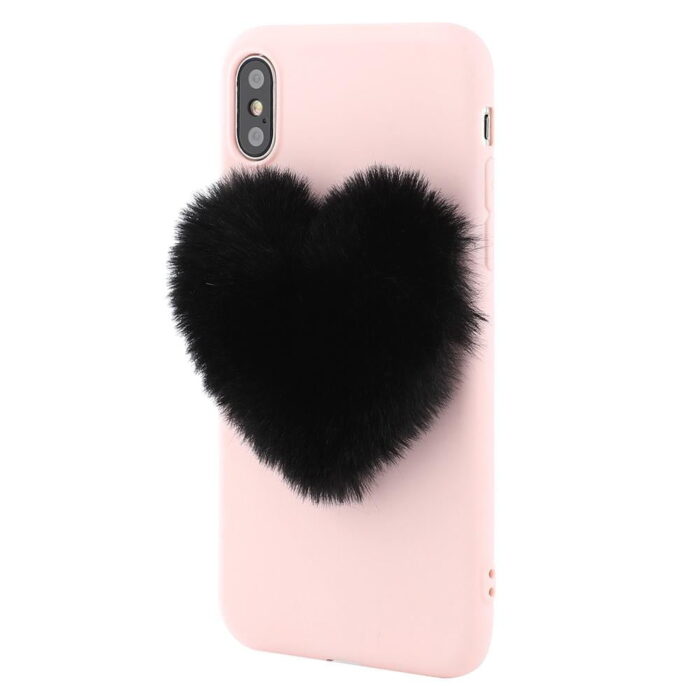 Coque silicone avec Coeur 3D en fourrure pour iPhone XS XR