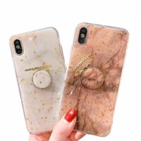 Coque iPhone porte-bague Marbre et feuille d’or
