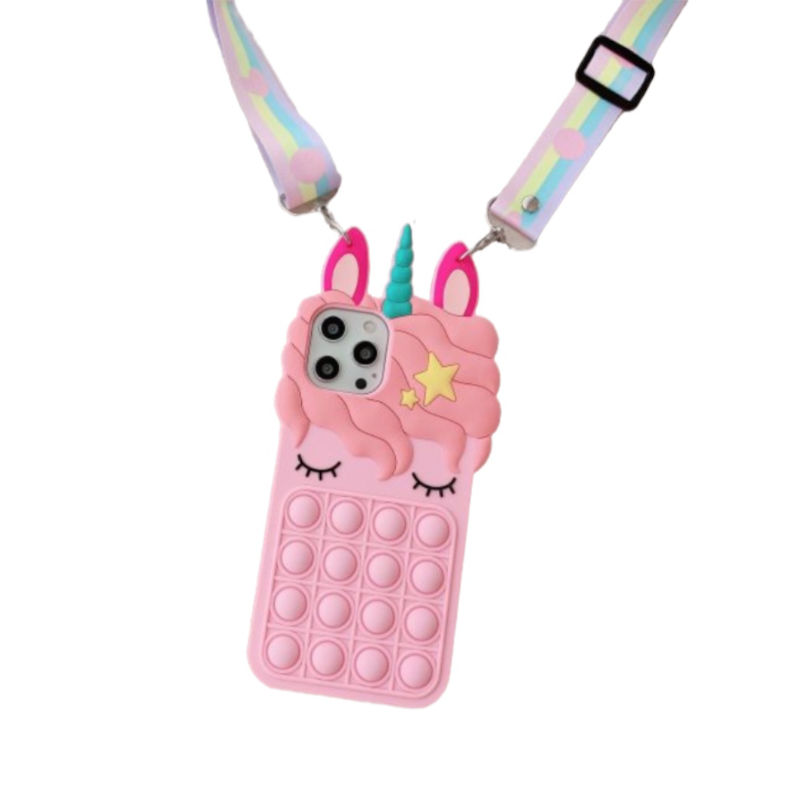 Coque iPhone 11 licorne rose avec cordon