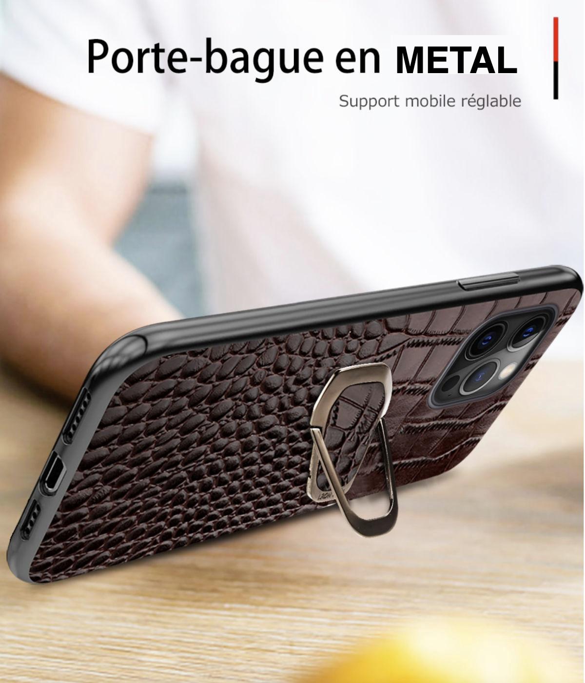 Coque iPhone Croco bague metal