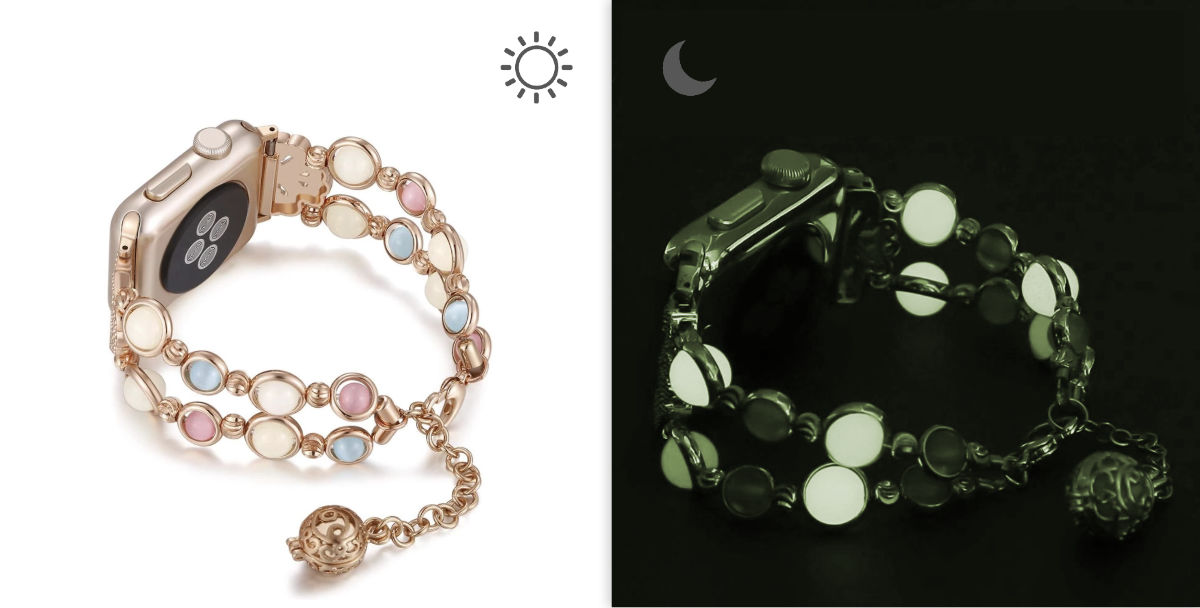 Bracelet Bijou Apple Watch - perle qui brille la nuit