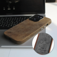 Coque-iPhone-14-Cuir-marron-nut-brown