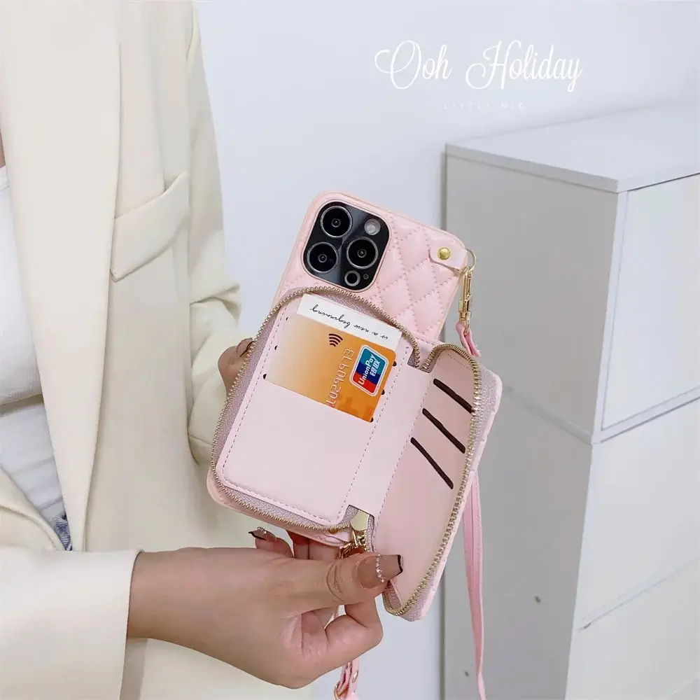 Coque avec Cordon et Portefeuille blanc pour iPhone