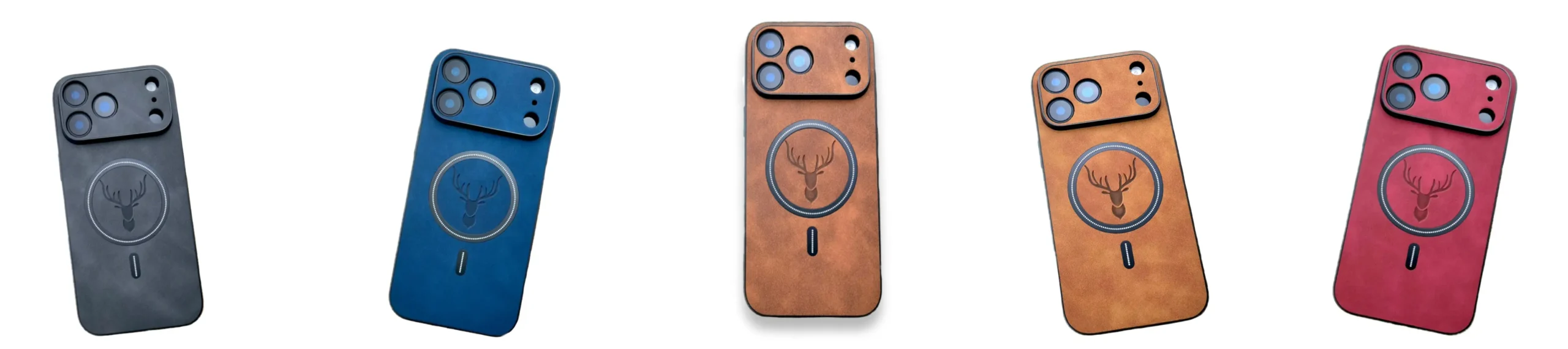 coque-iphone-17-cuir-motif-cerf-5-couleurs