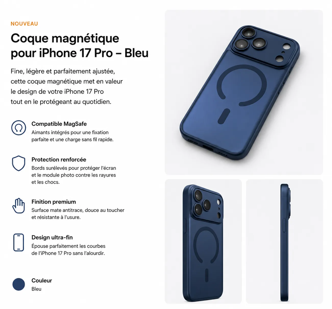 Coque iPhone 17 Pro compatible MagSafe Dark Bleu